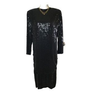 VTG Judith Ann Creations Womens Size S Silk Beaded Sequin Party Dress In Black
